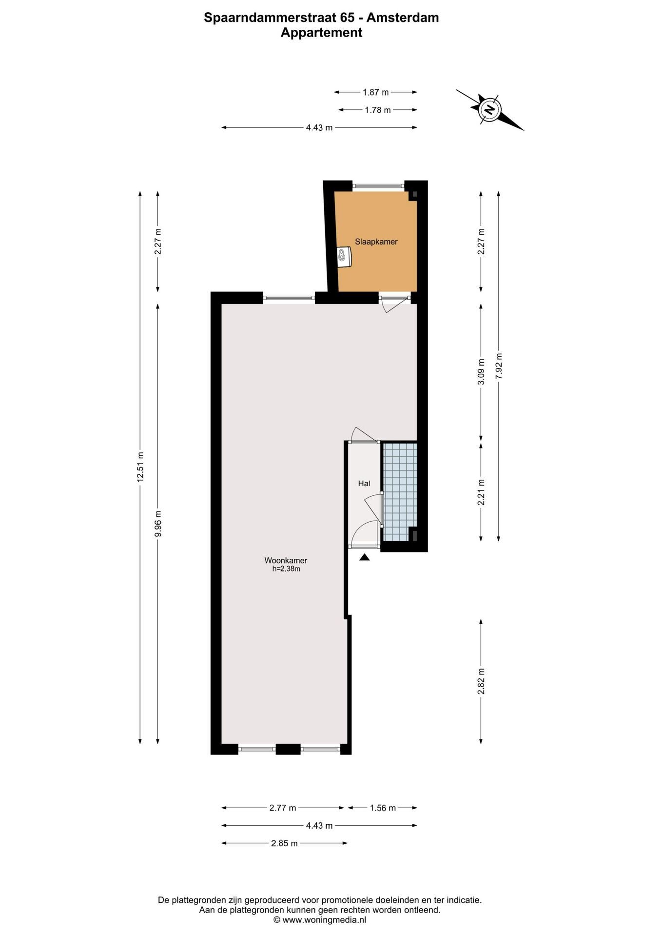 Studio te koop: Spaarndammerstraat 65-2, Amsterdam