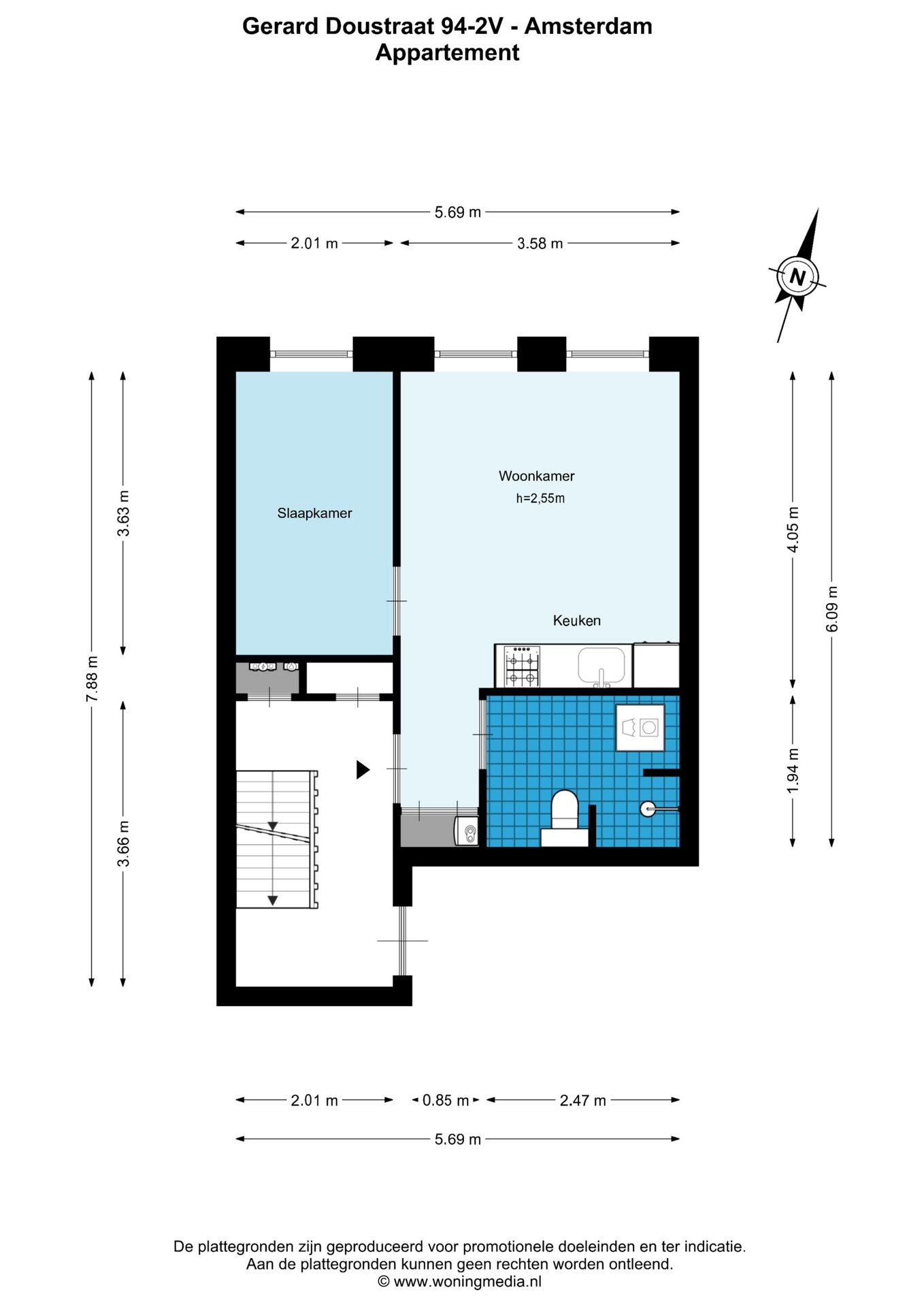 Studio te koop: Gerard Doustraat 94-2V, Amsterdam