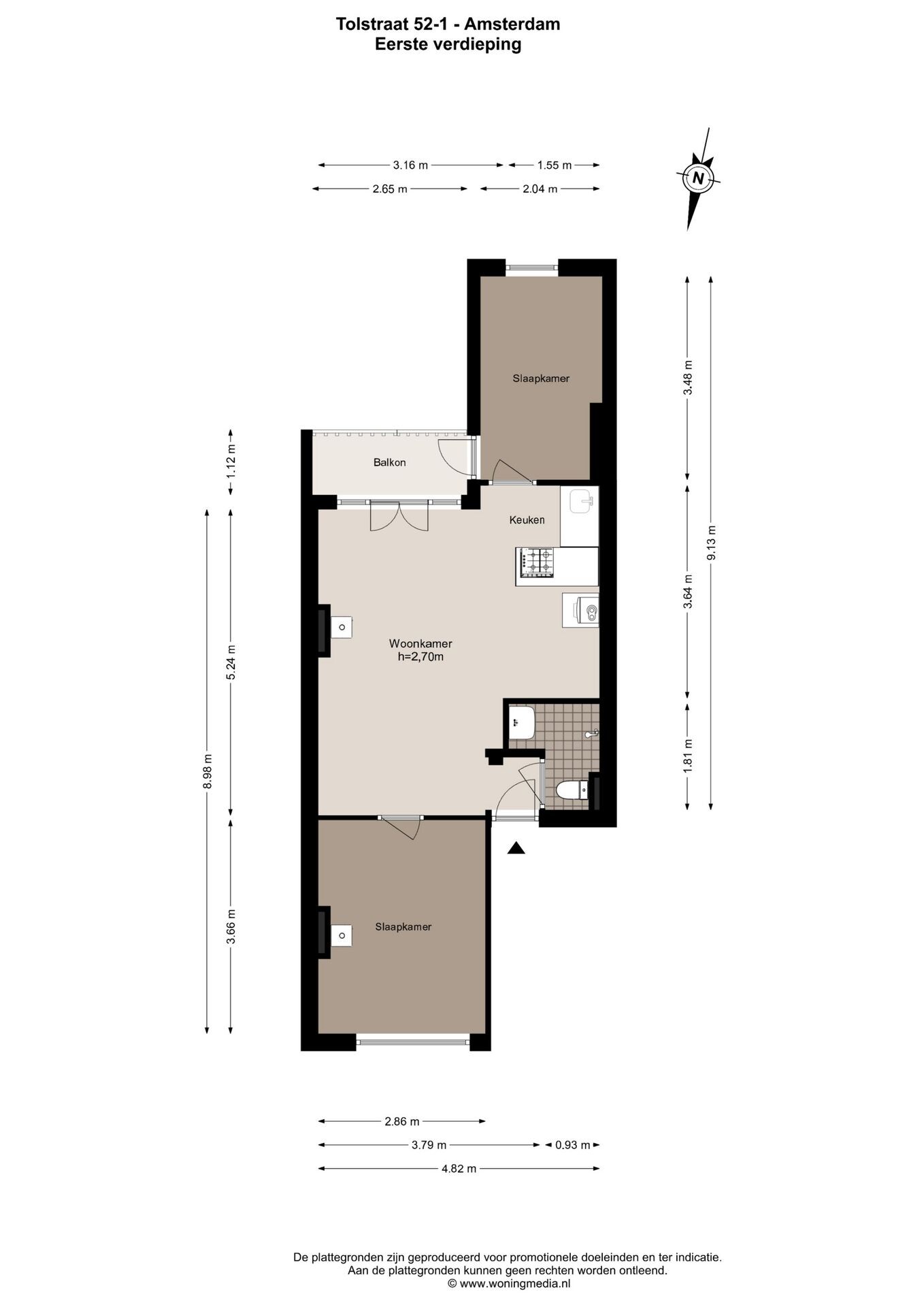 Studio te koop: Tolstraat 52-1, Amsterdam