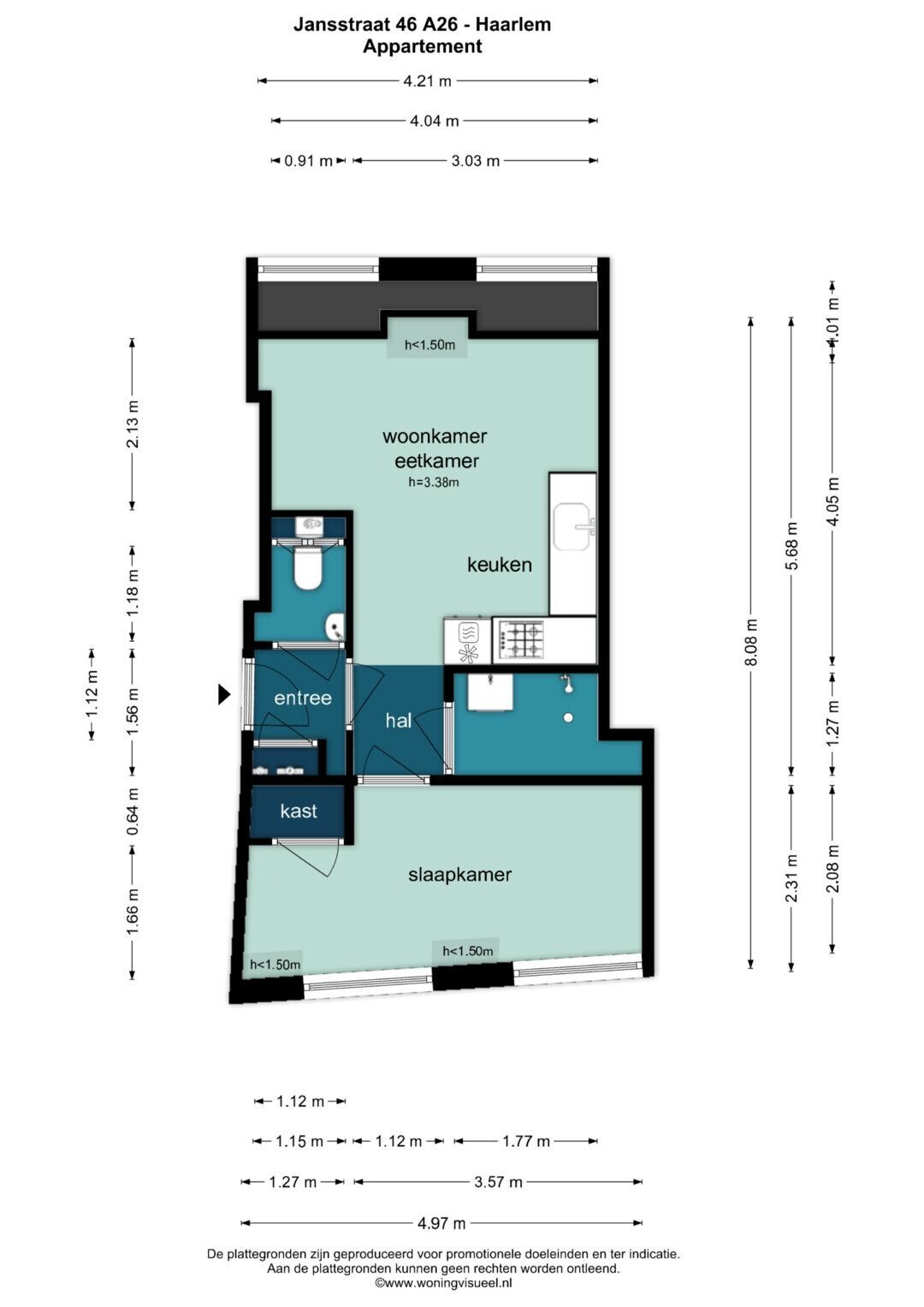 Studio te koop: Jansstraat 46A26, Haarlem